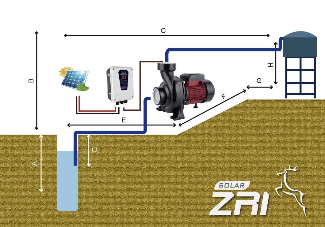 Zri Solar Powered Water Pump, Solar Surface Water Pump, High Pressure Centrifugal Pump for Irrigation with DC MPPT Controller