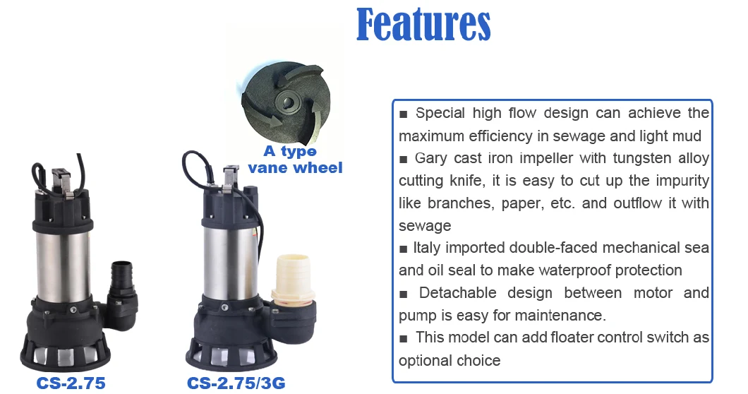 1HP Powerful Large Flow Cast Iron Industrial Construction Factory Sewage Cutting Wastewater Disposal Electric Centrifugal Submersible Water Pump with Cutter